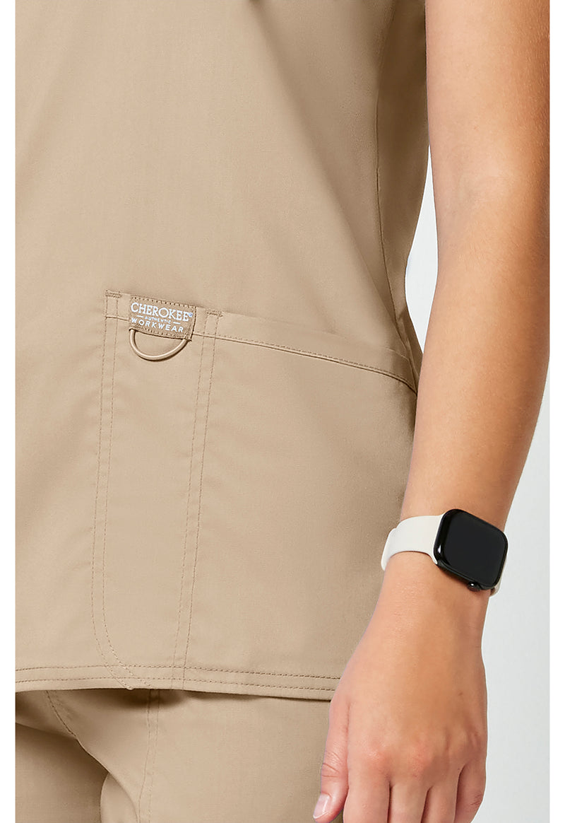 Khaki - Cherokee Cherokee WW Revolution Women's Scrub Top - Detail 4 View