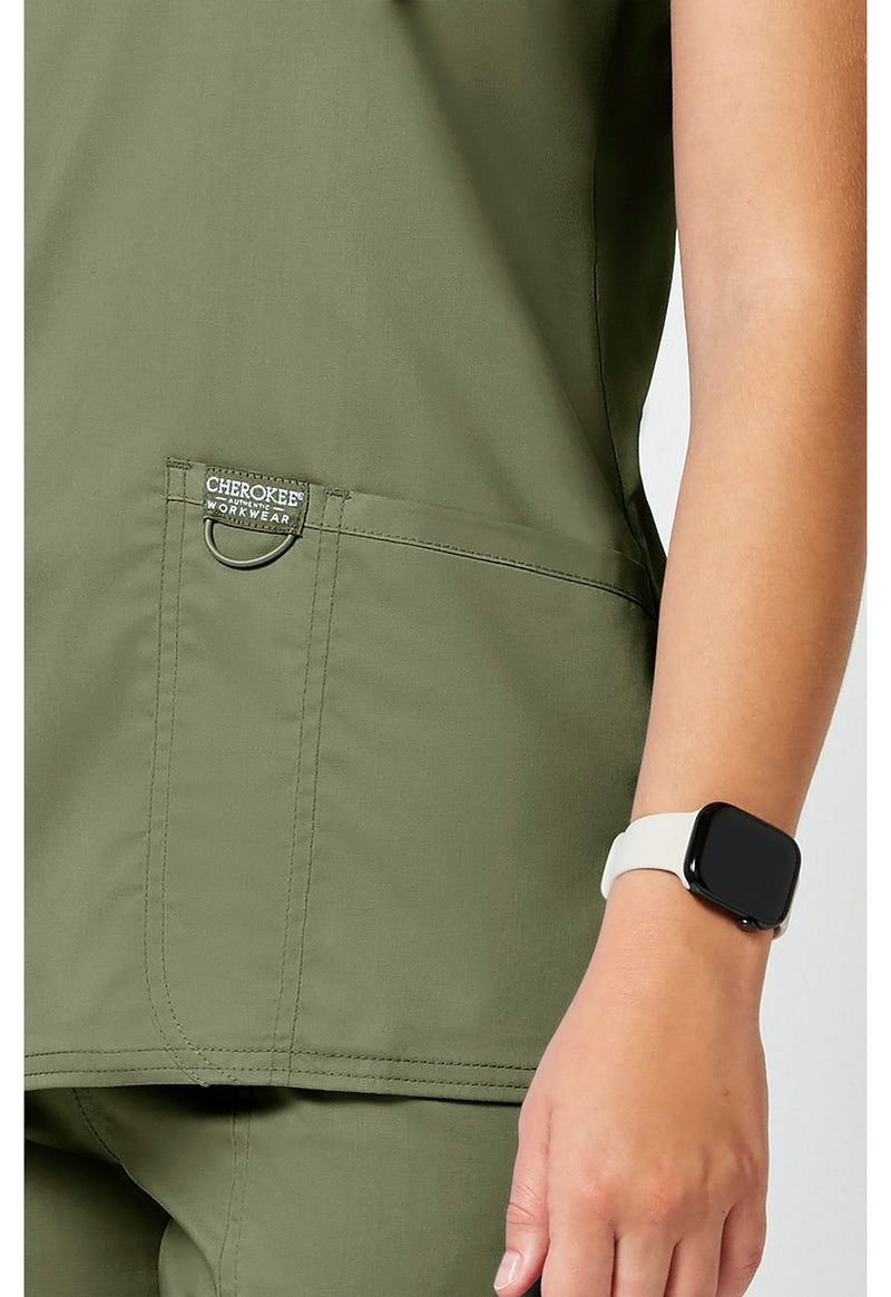 Olive - Cherokee Cherokee WW Revolution Women's Scrub Top - Detail 4 View