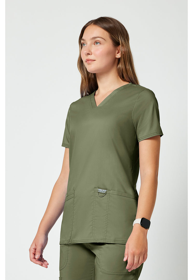 Olive - Cherokee Cherokee WW Revolution Women's Scrub Top - Left Side View