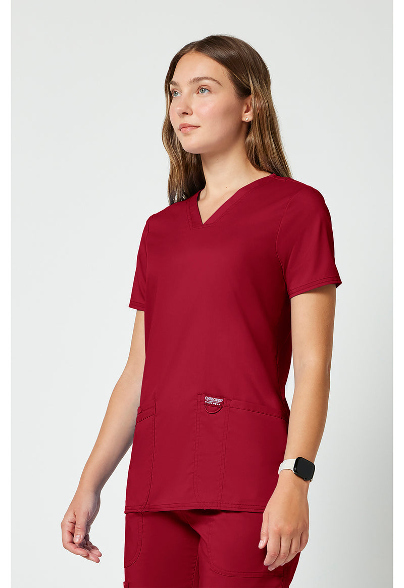 Red - Cherokee Cherokee WW Revolution Women's Scrub Top - Left Side View
