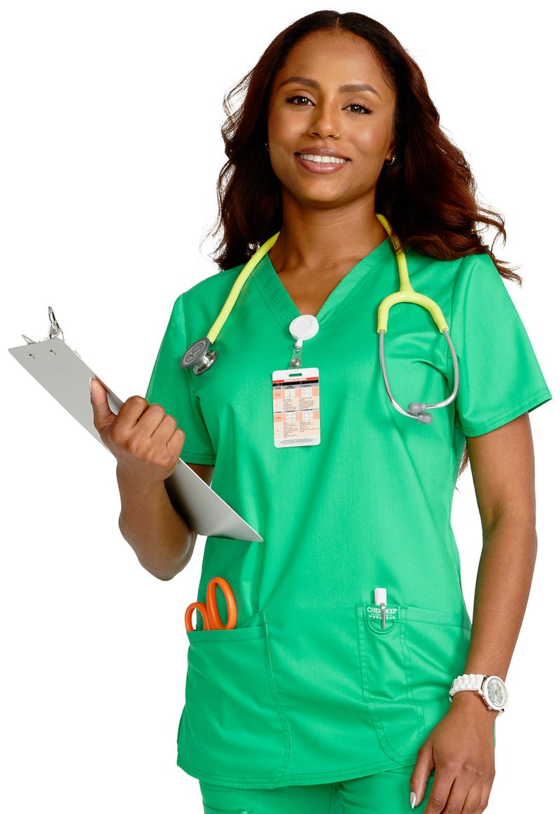 Sparkling Jade - Cherokee Cherokee WW Revolution Women's Scrub Top - Detail 2 View