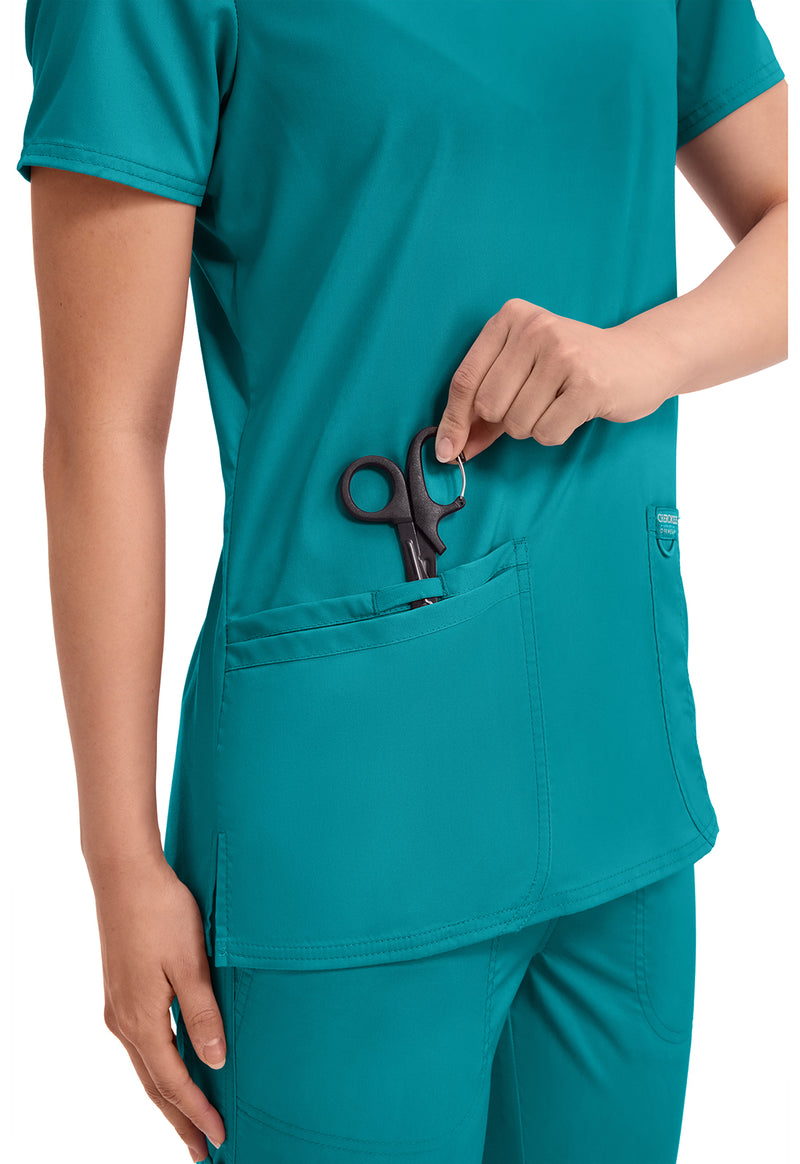 Teal Blue - Cherokee Cherokee WW Revolution Women's Scrub Top - Detail 3 View