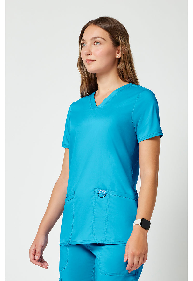 Turquoise - Cherokee Cherokee WW Revolution Women's Scrub Top - Left Side View