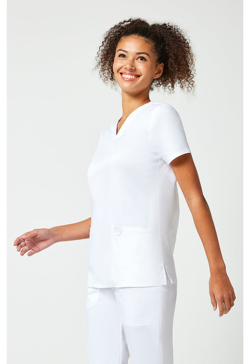 White - Cherokee Cherokee WW Revolution Women's Scrub Top - Left Side View
