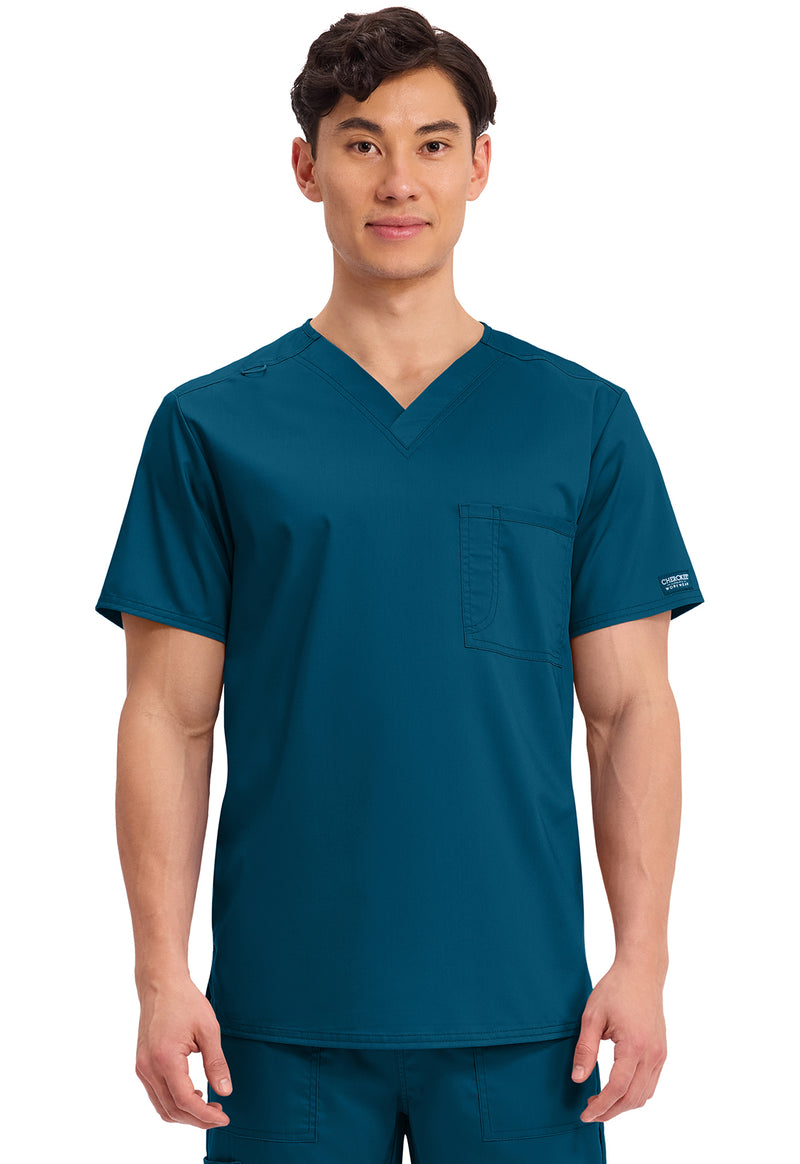 Caribbean Blue - Cherokee WW Revolution Unisex Scrub Top - Front View