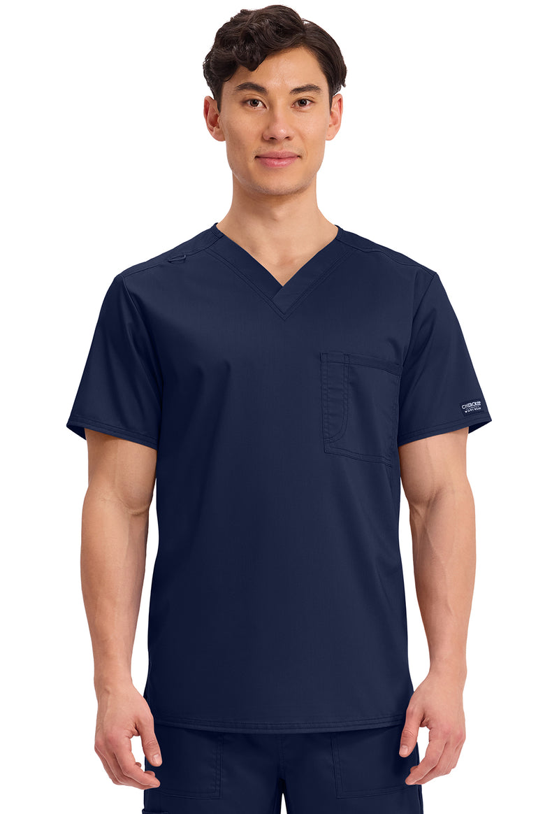 Navy - Cherokee WW Revolution Unisex Scrub Top - Front View