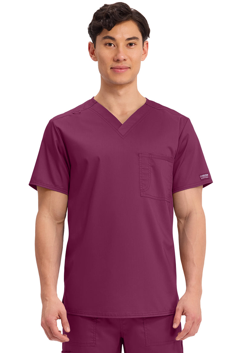 Wine - Cherokee WW Revolution Unisex Scrub Top - Front View