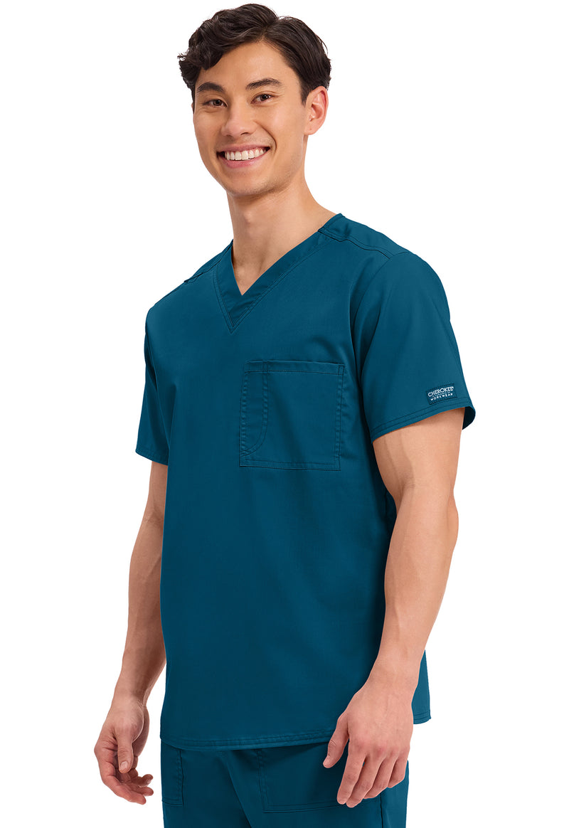 Caribbean Blue - Cherokee Cherokee WW Revolution Unisex Scrub Top - Left Side View