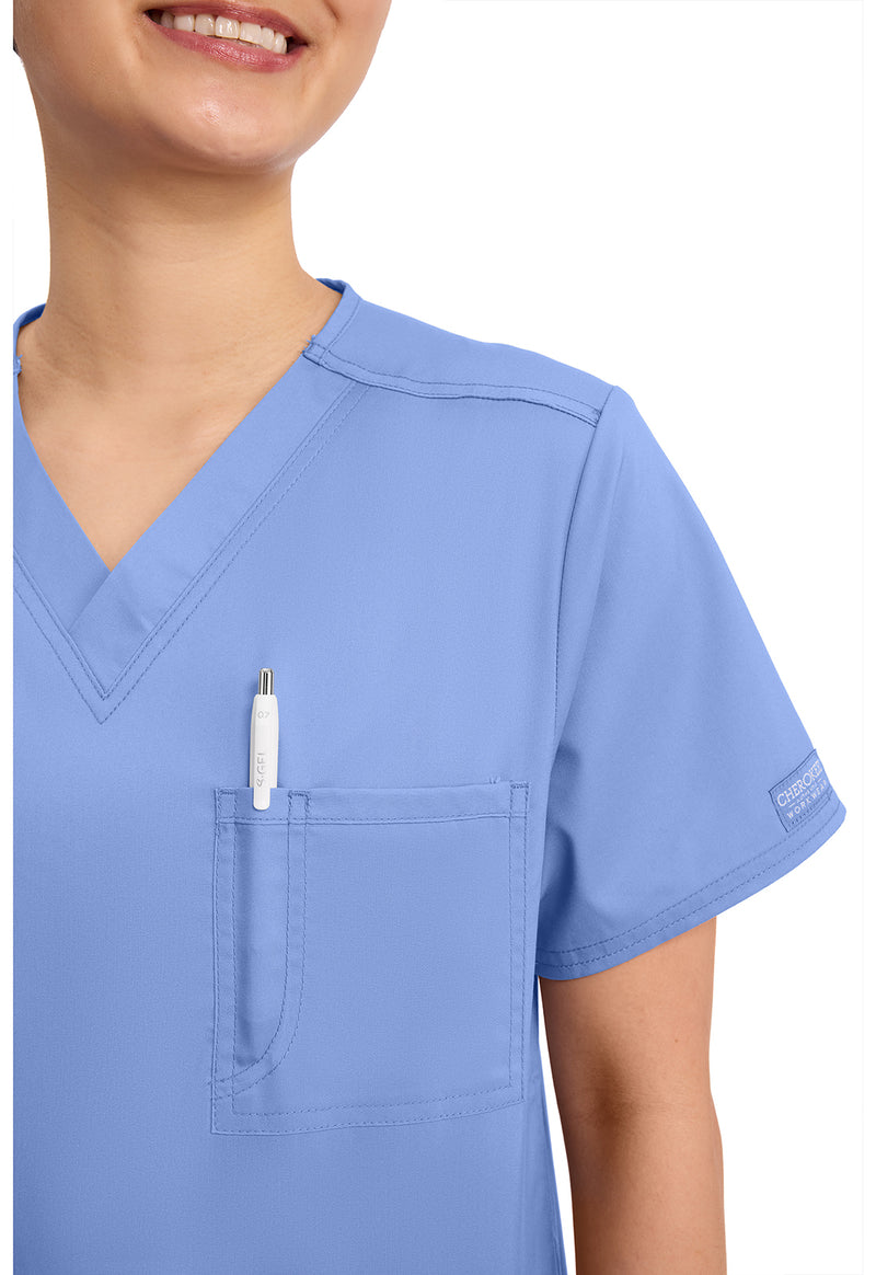 Ciel Blue - Cherokee Cherokee WW Revolution Unisex Scrub Top - Detail 4 View