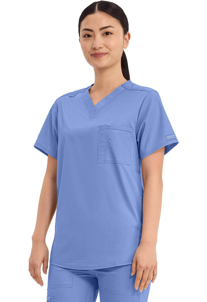 Ciel Blue - Cherokee Cherokee WW Revolution Unisex Scrub Top - Left Side View