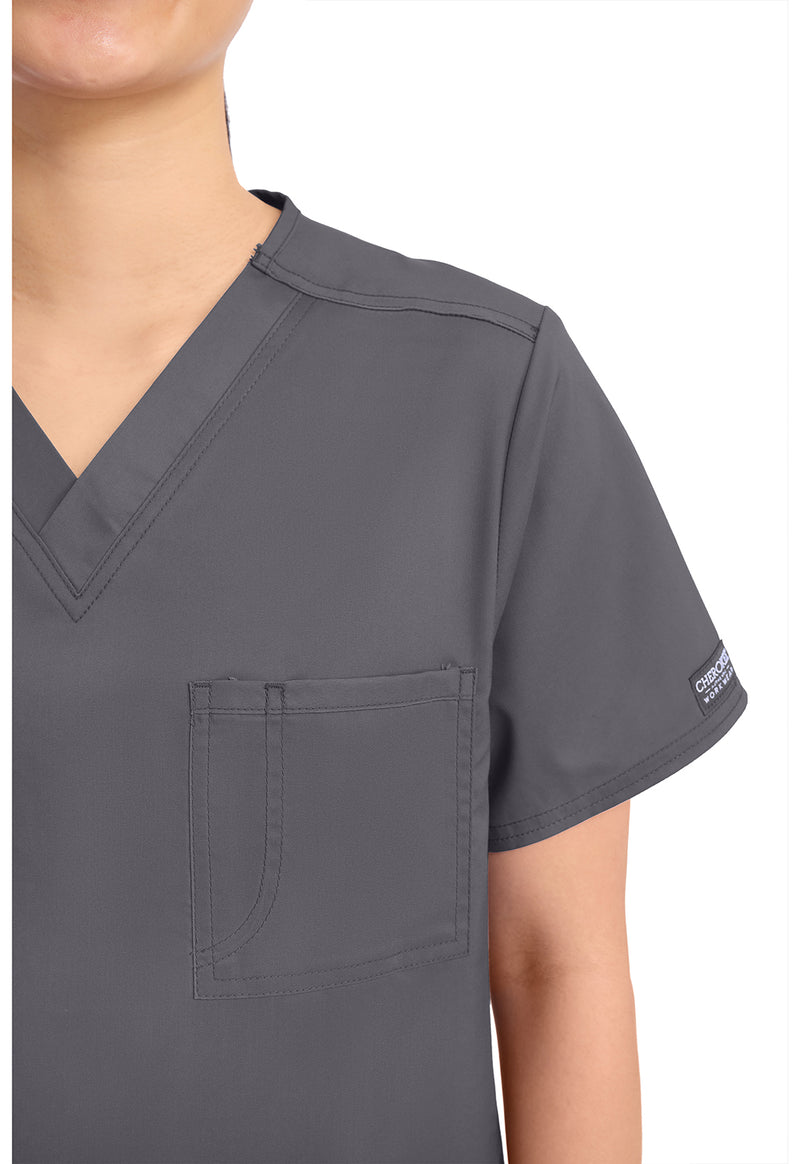 Pewter - Cherokee Cherokee WW Revolution Unisex Scrub Top - Detail 2 View