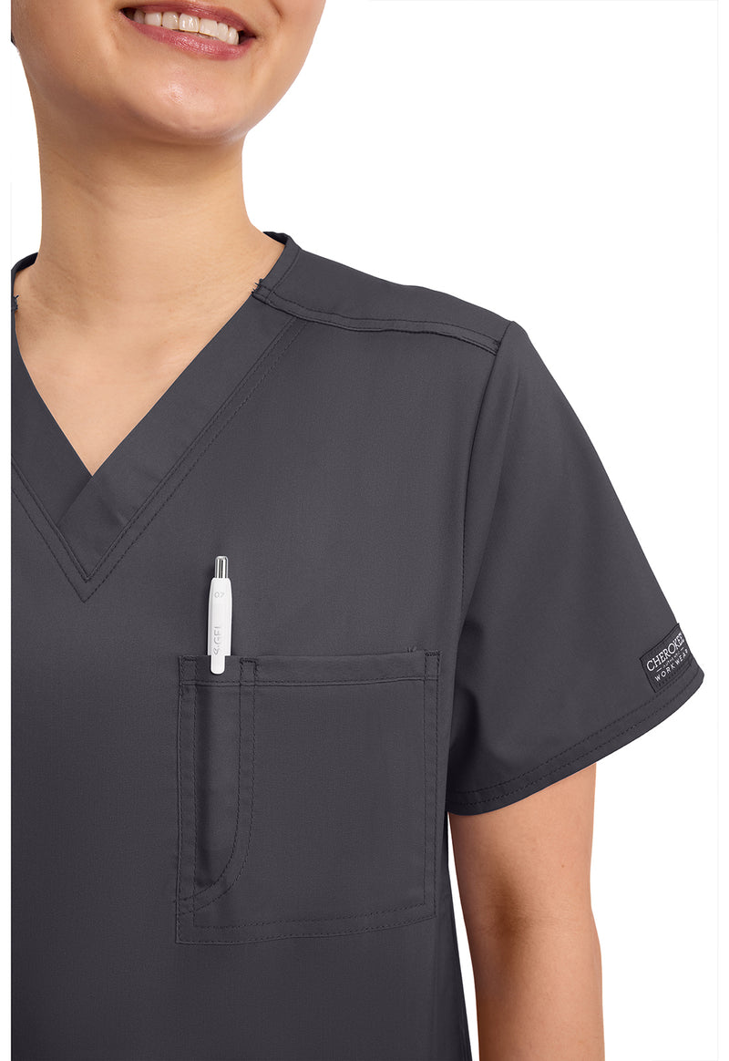 Pewter - Cherokee Cherokee WW Revolution Unisex Scrub Top - Detail 4 View