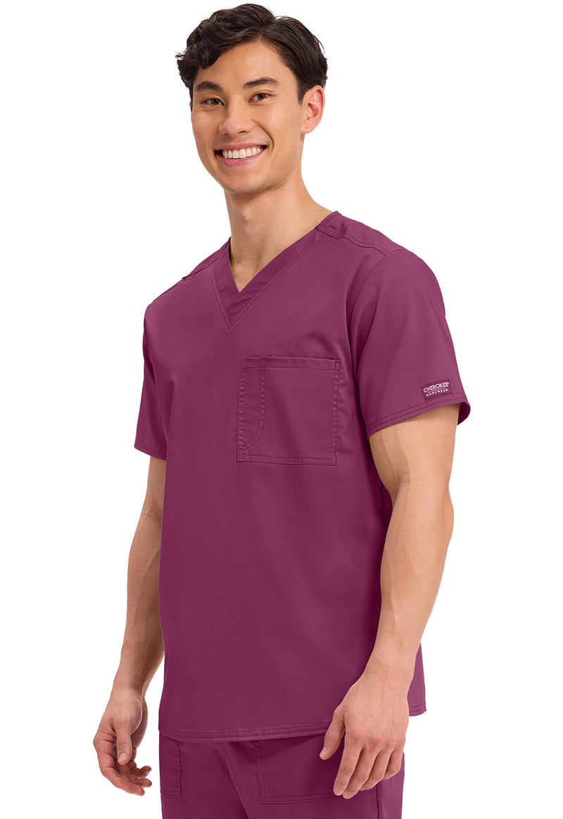 Wine - Cherokee Cherokee WW Revolution Unisex Scrub Top - Left Side View