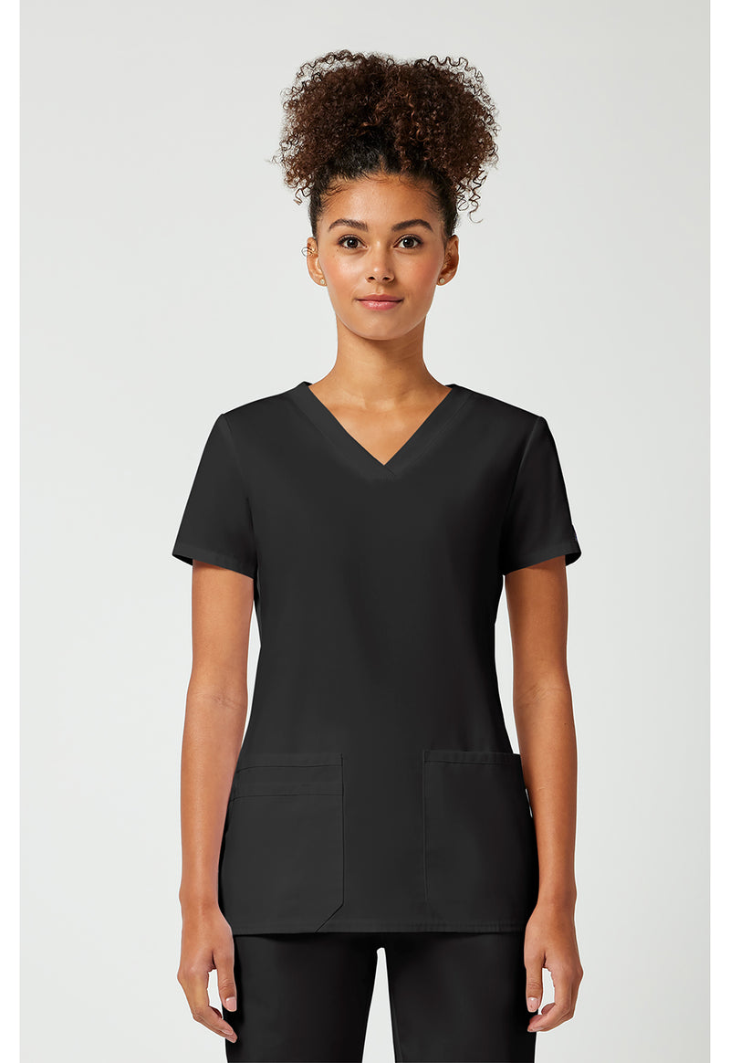 Black - Cherokee WW Originals Women Scrub Top - Front View