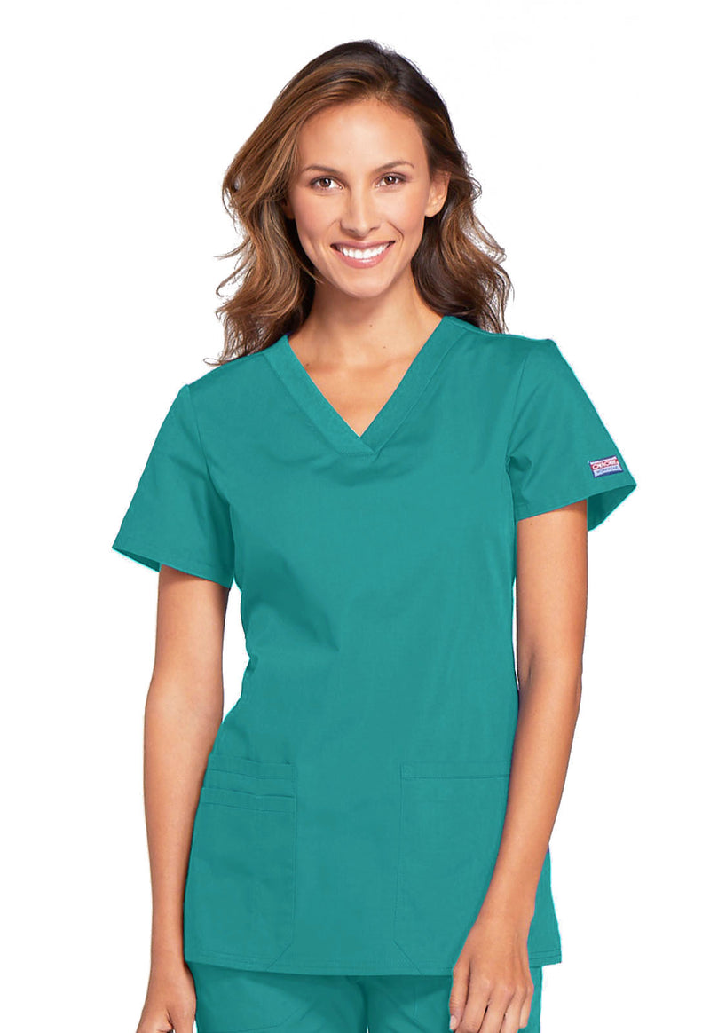 Teal Blue - Cherokee WW Originals Women Scrub Top - Front View