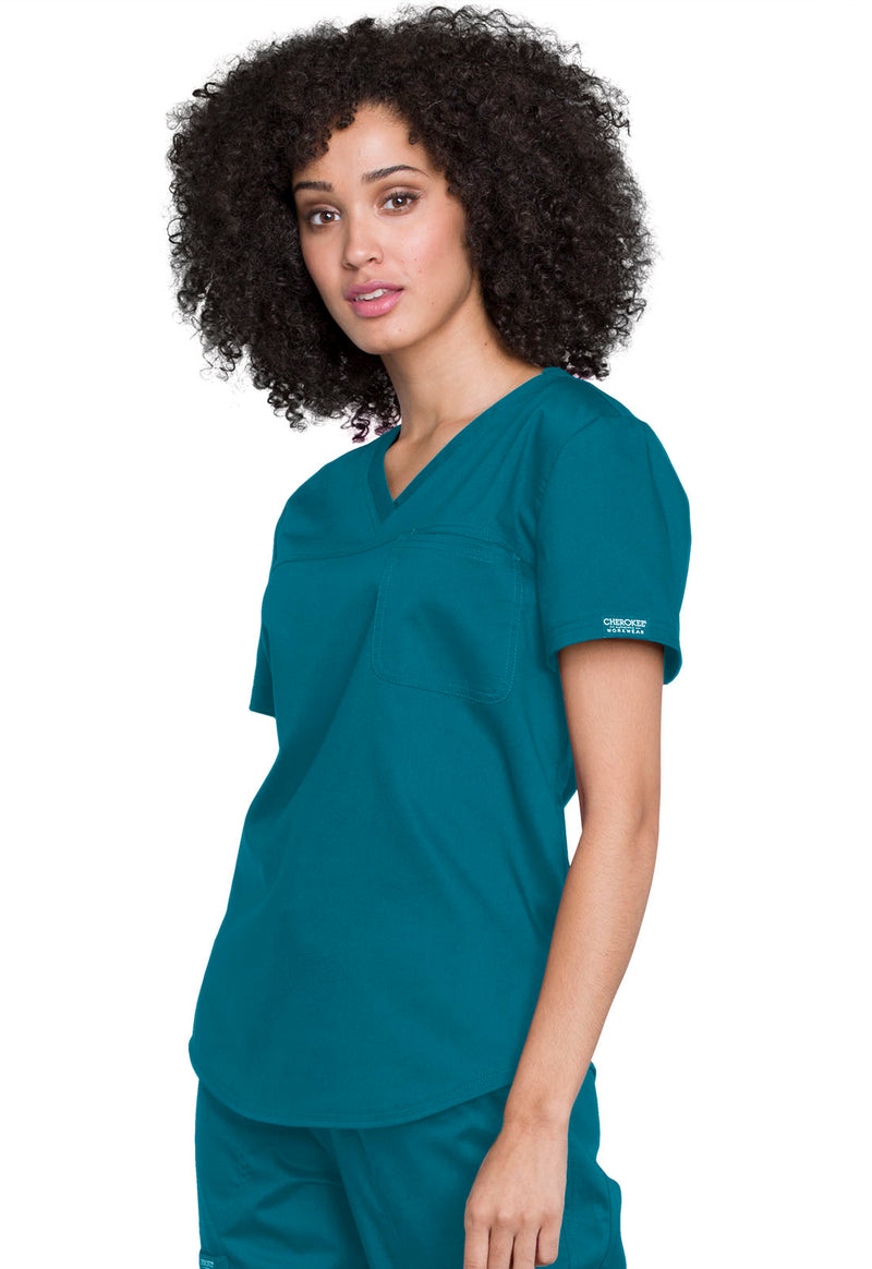 Caribbean Blue - Cherokee Cherokee WW Revolution Women's Scrub Top - Left Side View