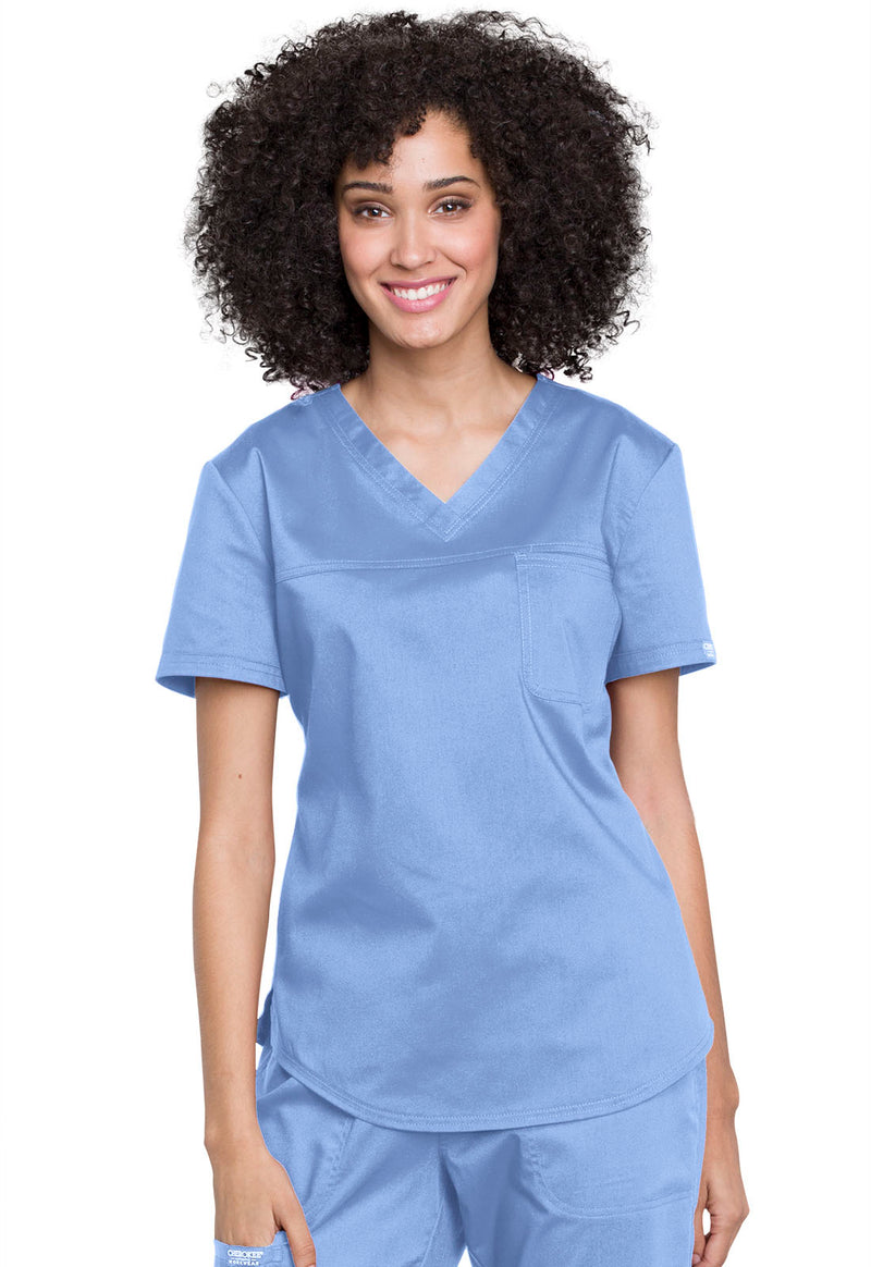 Ciel Blue - Cherokee WW Revolution Women's Scrub Top - Front View