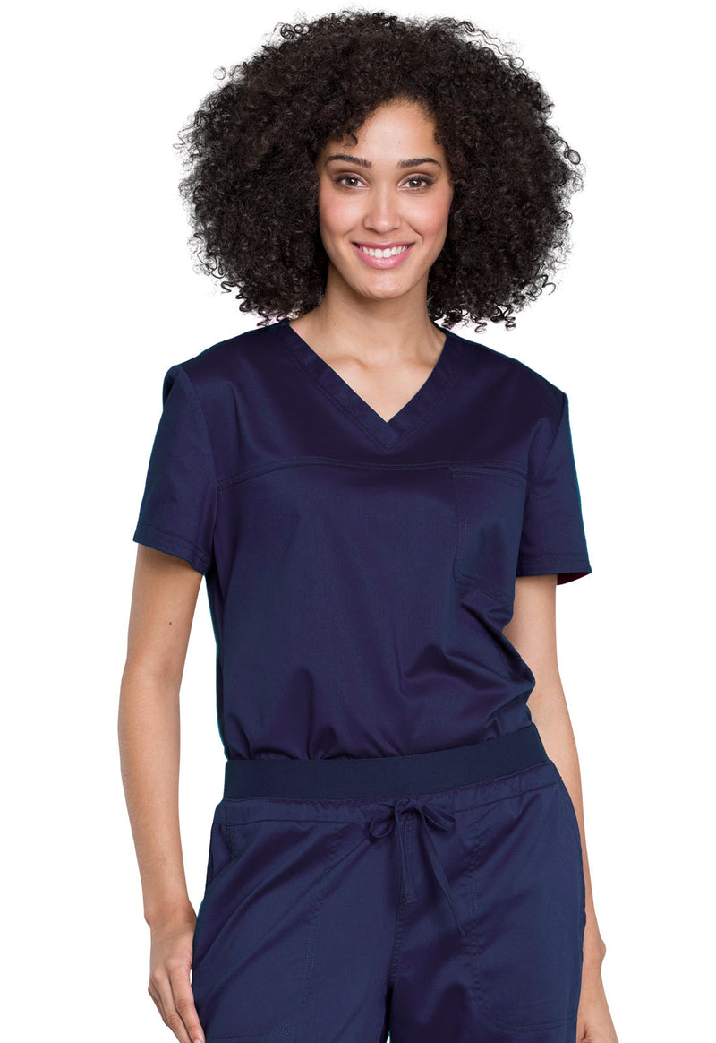 Navy - Cherokee Cherokee WW Revolution Women's Scrub Top - Detail 1 View