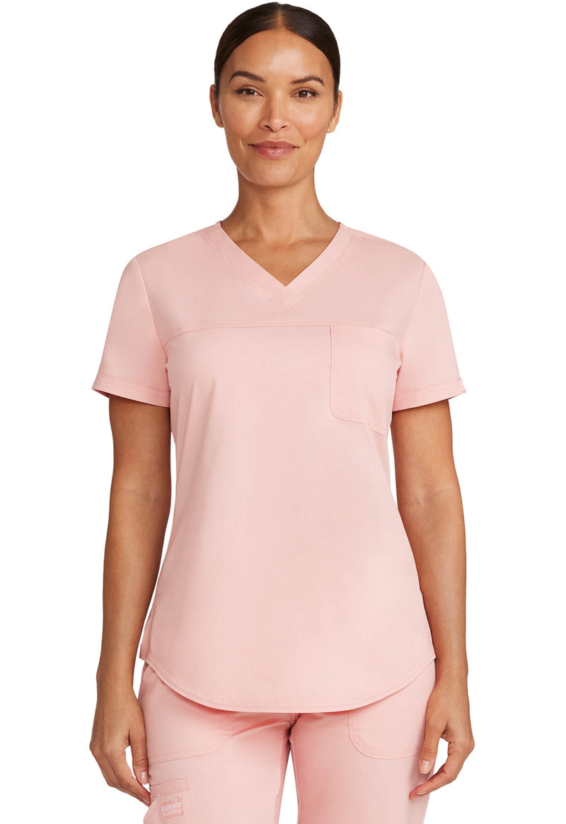 Pink Essence - Cherokee WW Revolution Women's Scrub Top - Front View