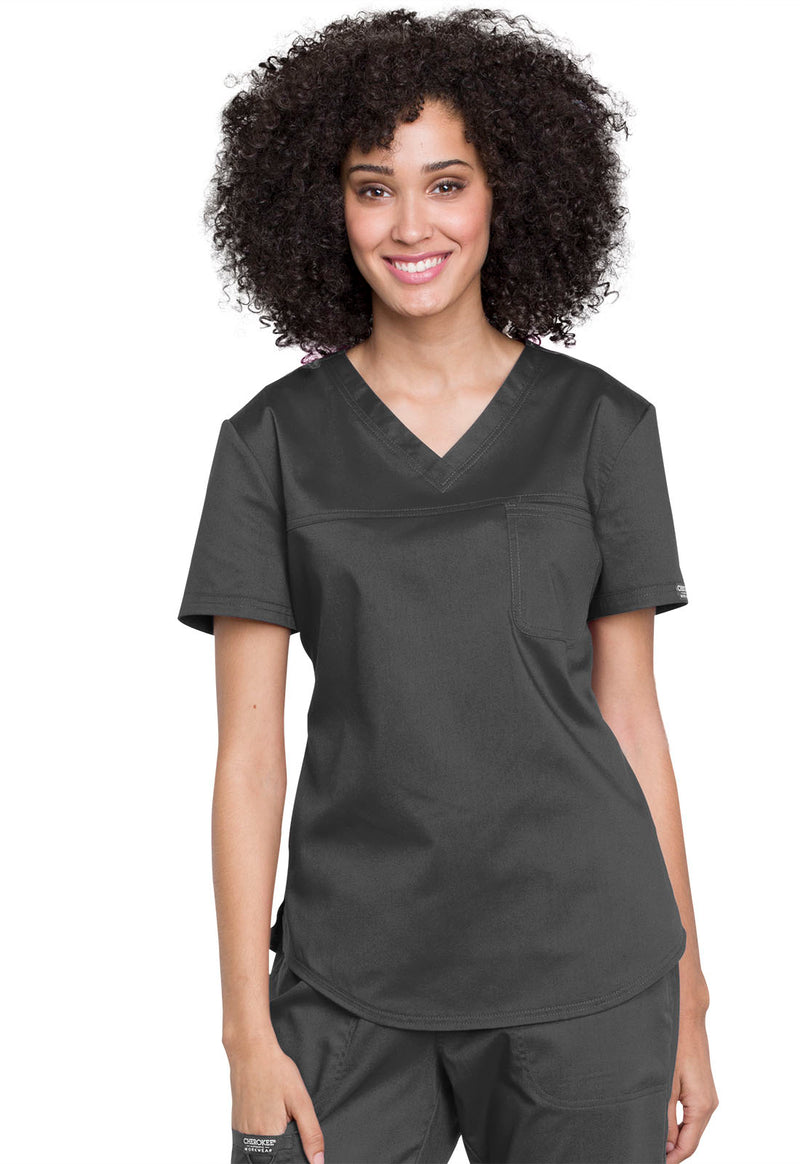 Pewter - Cherokee WW Revolution Women's Scrub Top - Front View