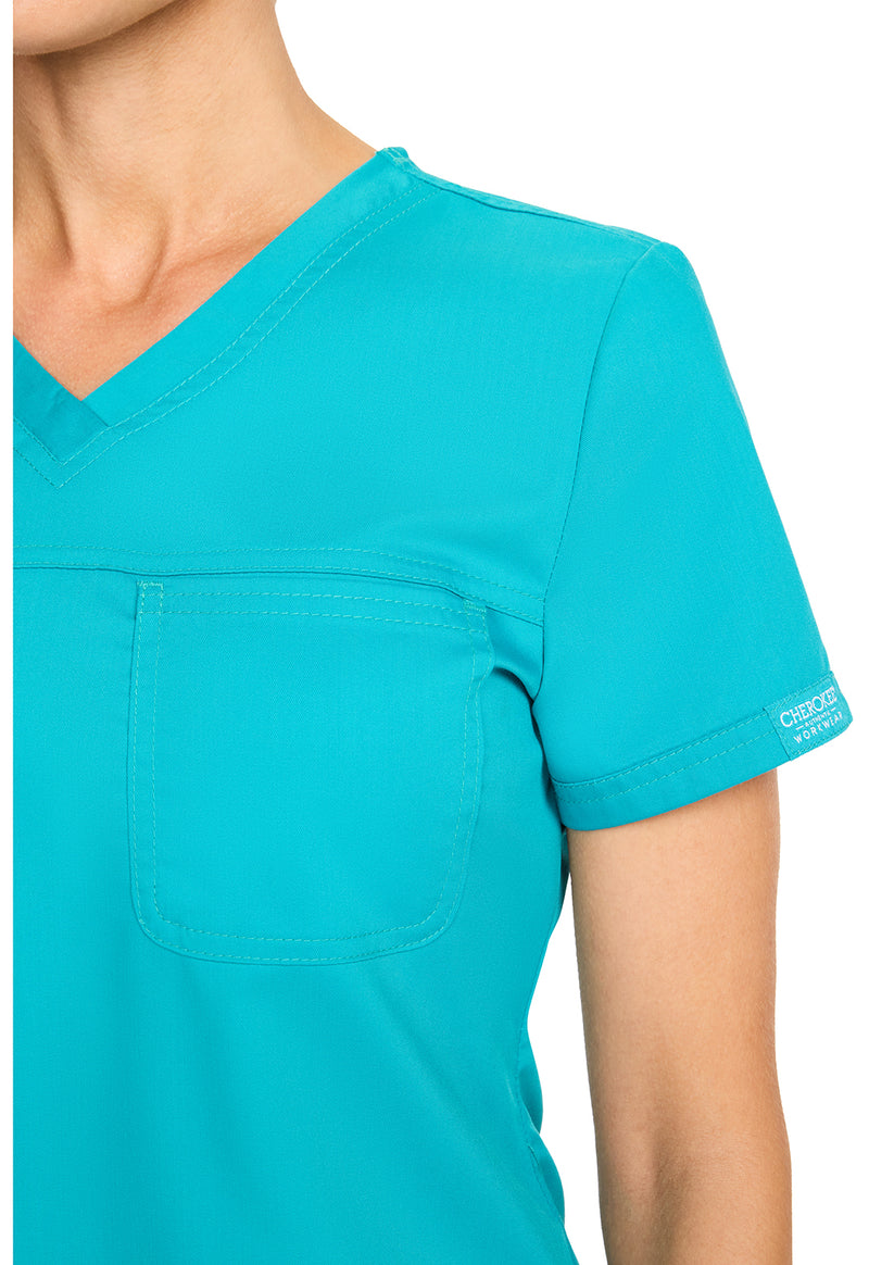 Teal Blue - Cherokee Cherokee WW Revolution Women's Scrub Top - Detail 2 View