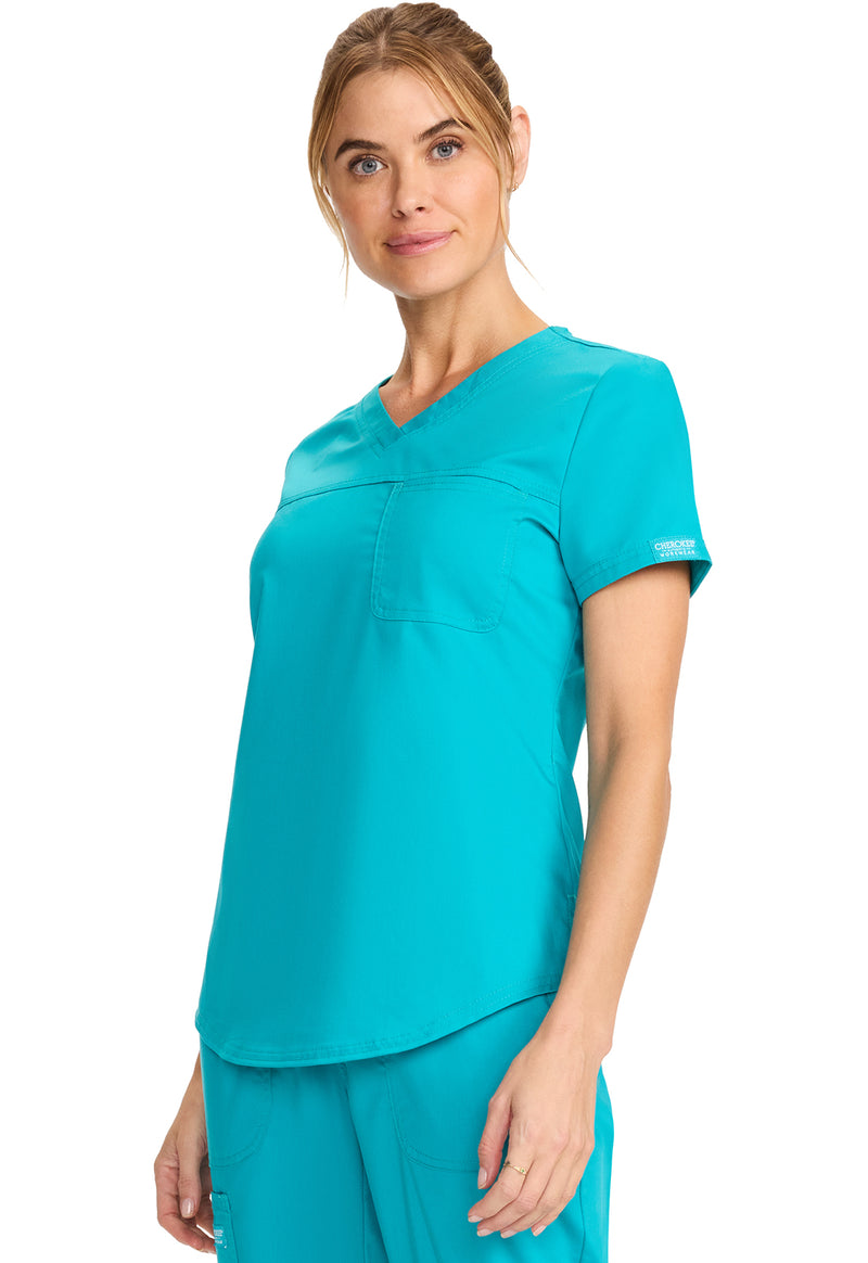 Teal Blue - Cherokee Cherokee WW Revolution Women's Scrub Top - Left Side View