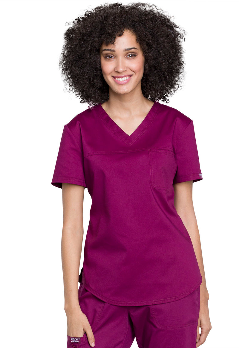 Wine - Cherokee WW Revolution Women's Scrub Top - Front View