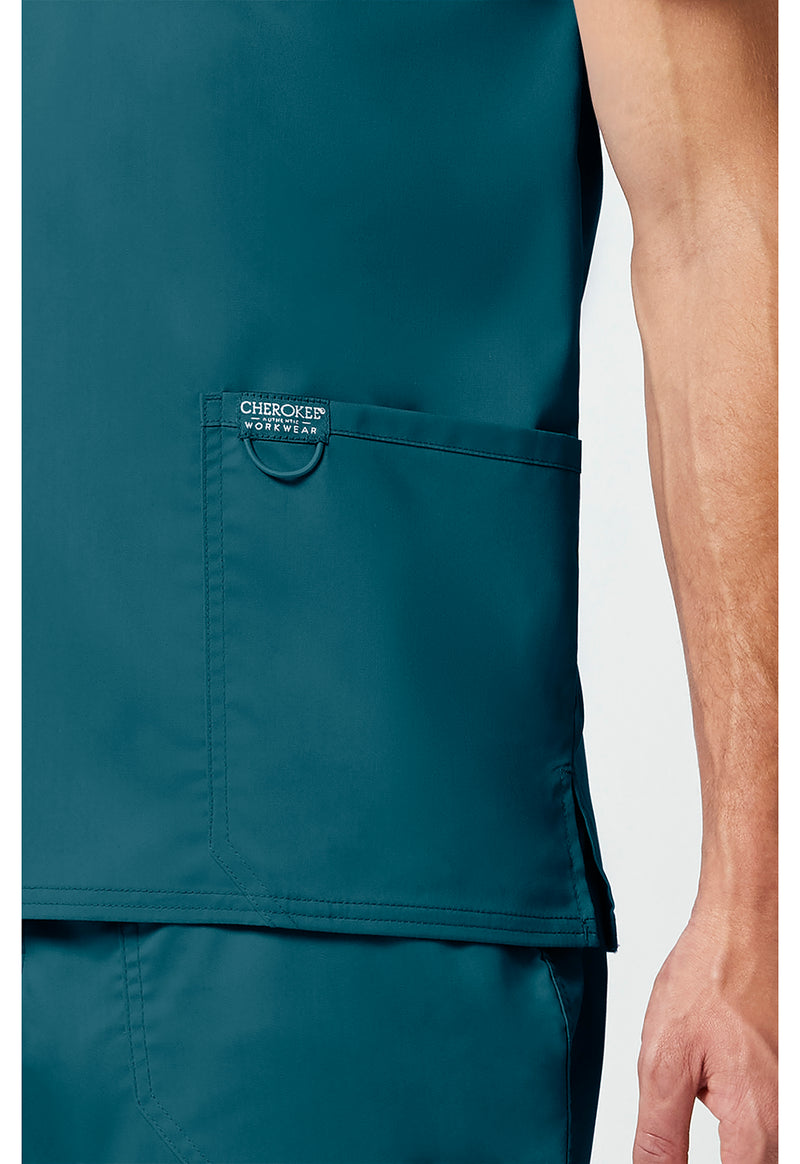 Caribbean Blue - Cherokee Cherokee WW Revolution Men's Scrub Top - Detail 4 View
