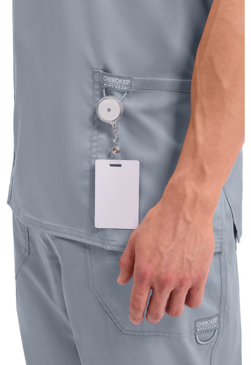 Grey - Cherokee Cherokee WW Revolution Men's Scrub Top - Detail 3 View