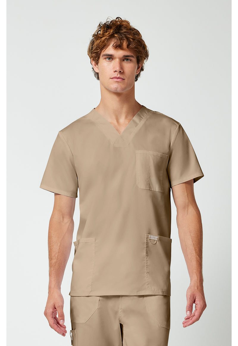 Khaki - Cherokee WW Revolution Men's Scrub Top - Front View