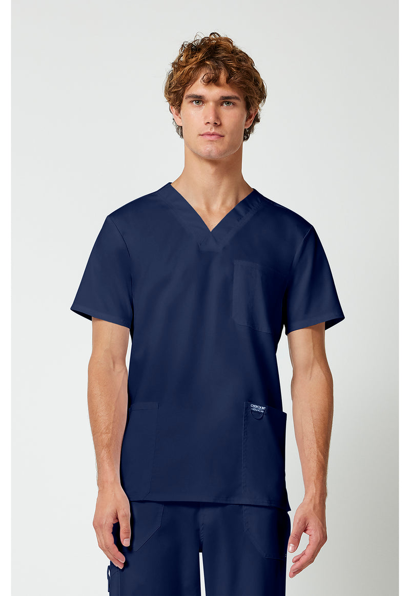 Navy - Cherokee WW Revolution Men's Scrub Top - Front View
