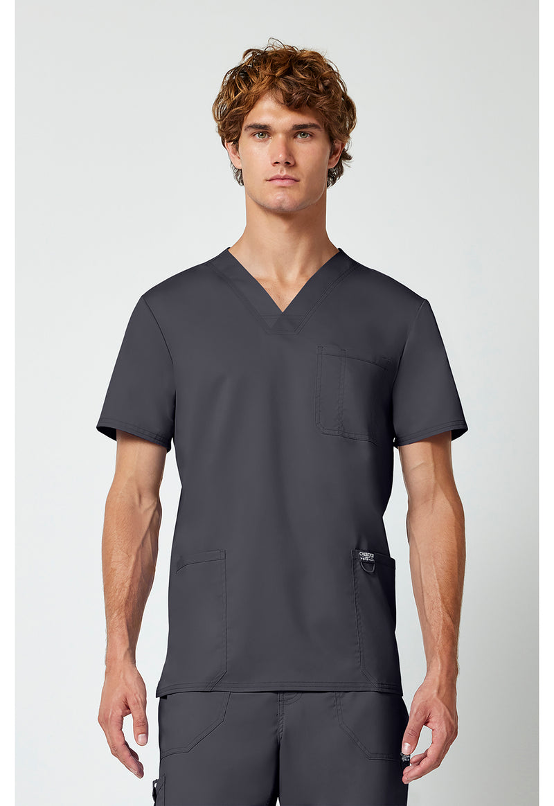 Pewter - Cherokee WW Revolution Men's Scrub Top - Front View