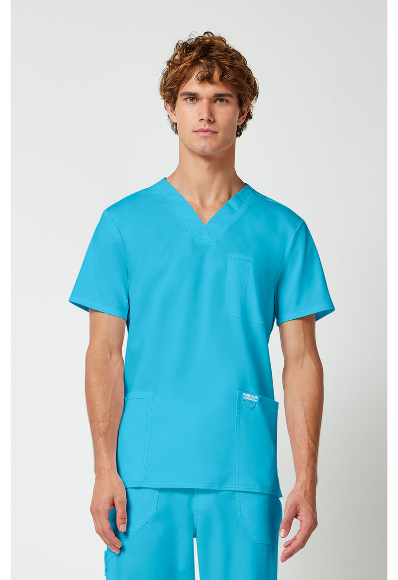 Turquoise - Cherokee WW Revolution Men's Scrub Top - Front View