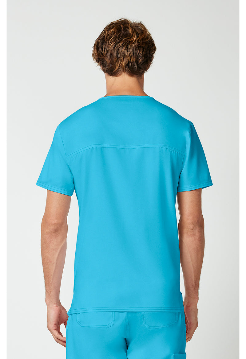 Turquoise - Cherokee WW Revolution Men's Scrub Top - Back View