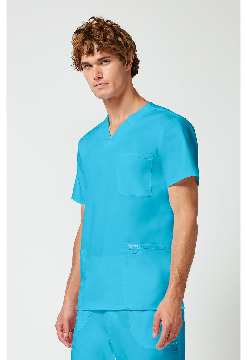 Turquoise - Cherokee Cherokee WW Revolution Men's Scrub Top - Left Side View