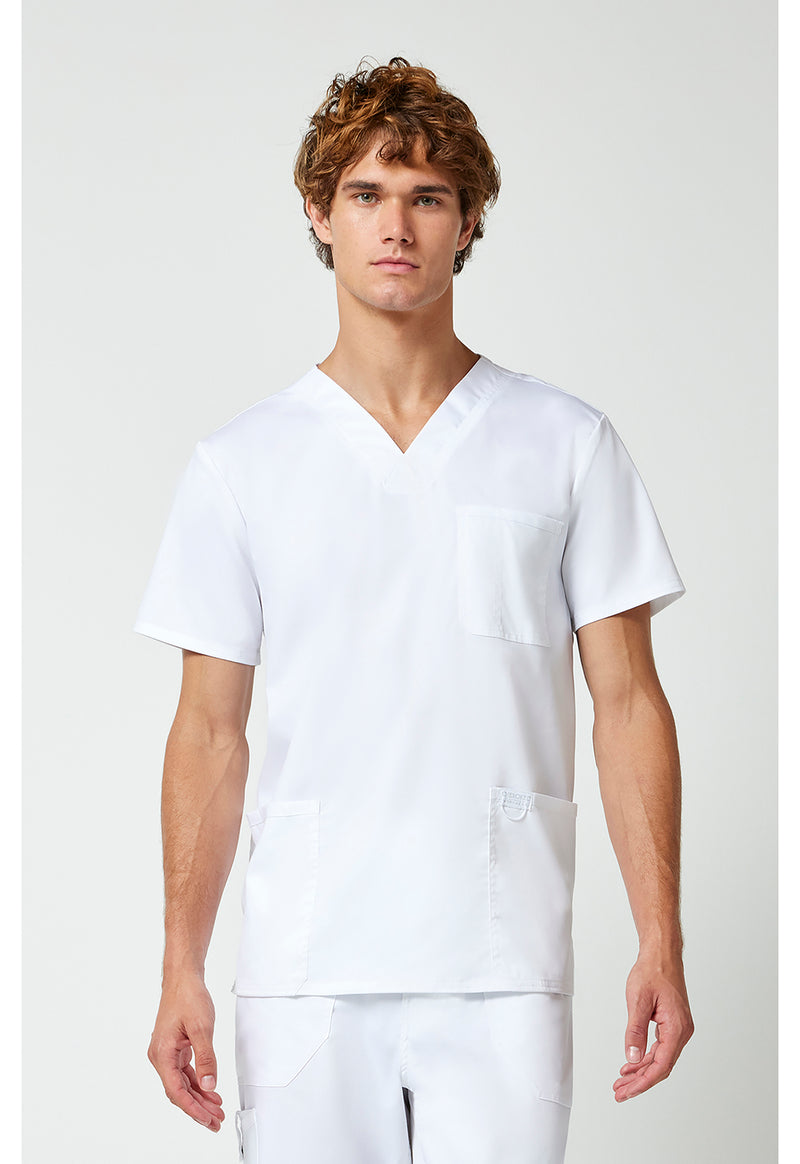 White - Cherokee WW Revolution Men's Scrub Top - Front View