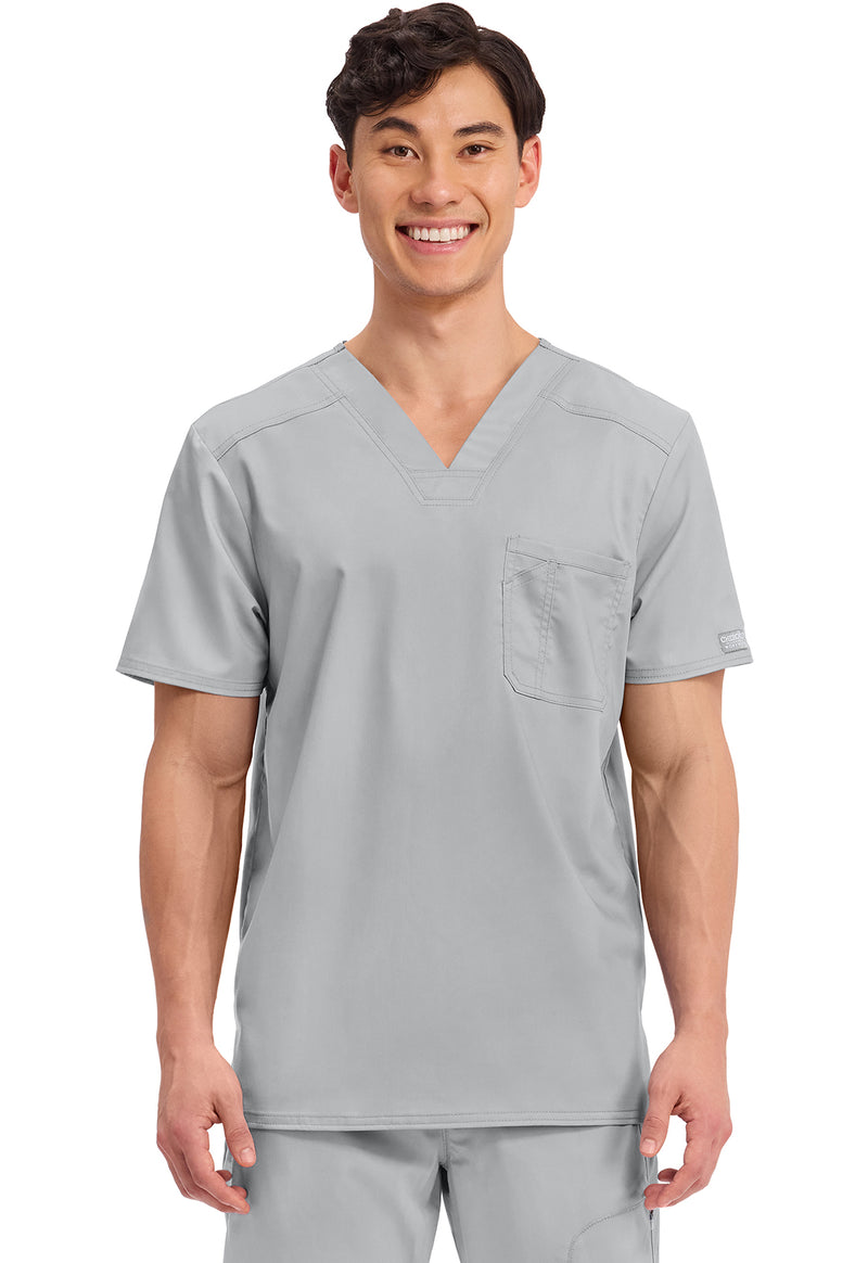 Grey - Cherokee WW Revolution Men's Scrub Top - Front View