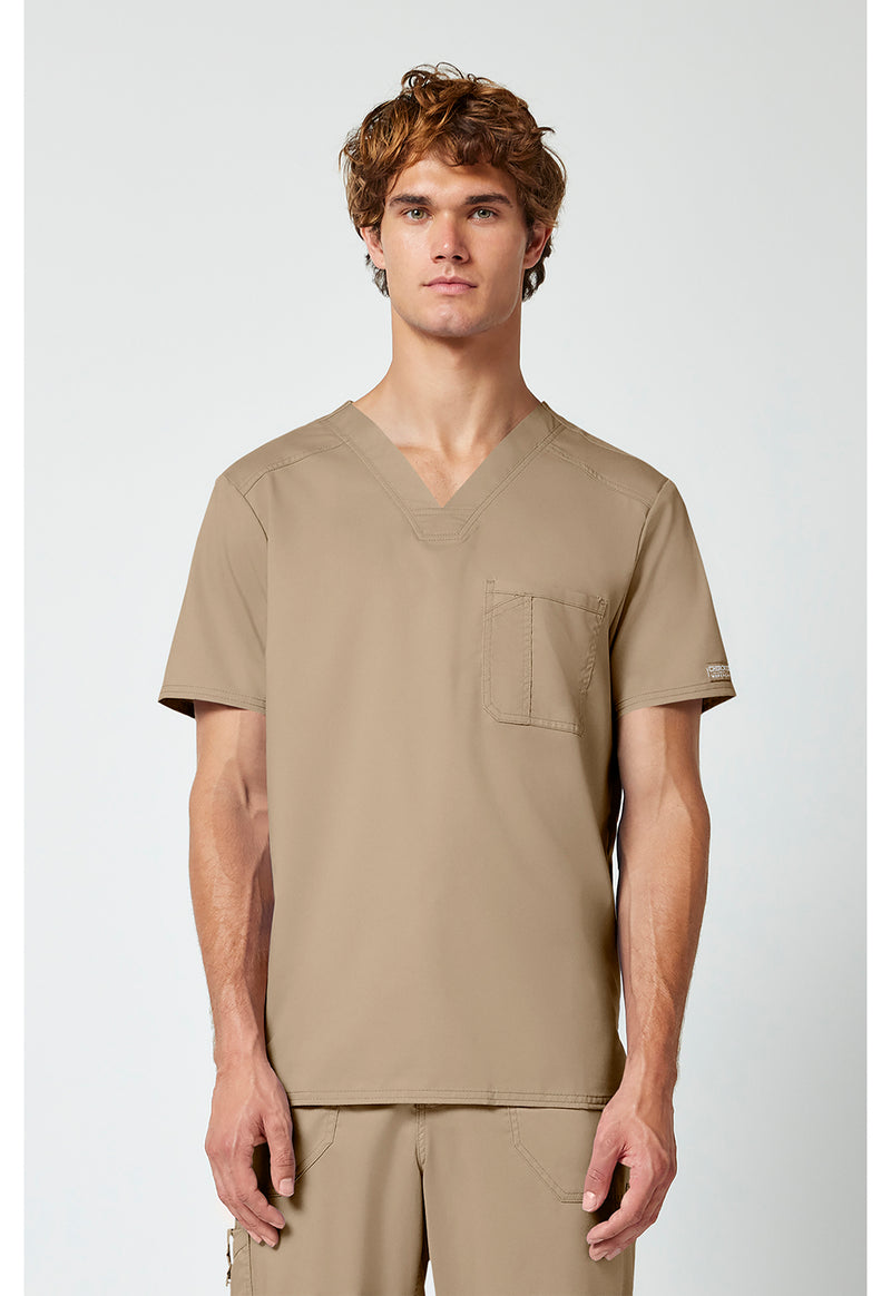 Khaki - Cherokee WW Revolution Men's Scrub Top - Front View