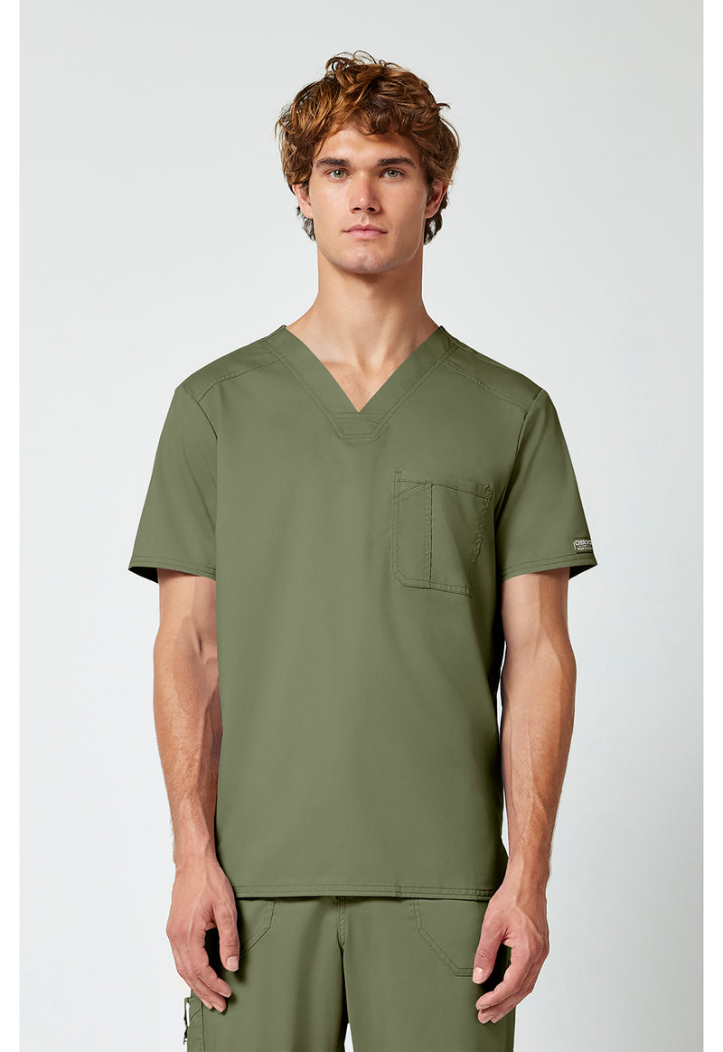 Olive - Cherokee WW Revolution Men's Scrub Top - Front View