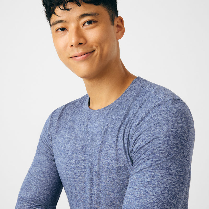 Heather Navy - Landau Forward Men's Long Sleeve Crew Neck Underscrub Tee for Nursing