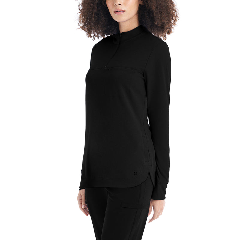 Black - White Cross CRFT Women's 3-Pocket Quarter-Zip Pullover Top - Side View