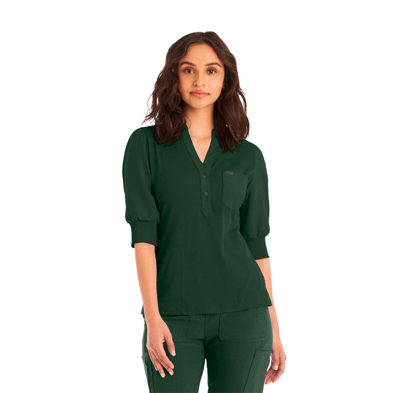Mountain View - Landau Forward Women's 3 Pocket Rib Knit Collar Scrub Top for Nursing