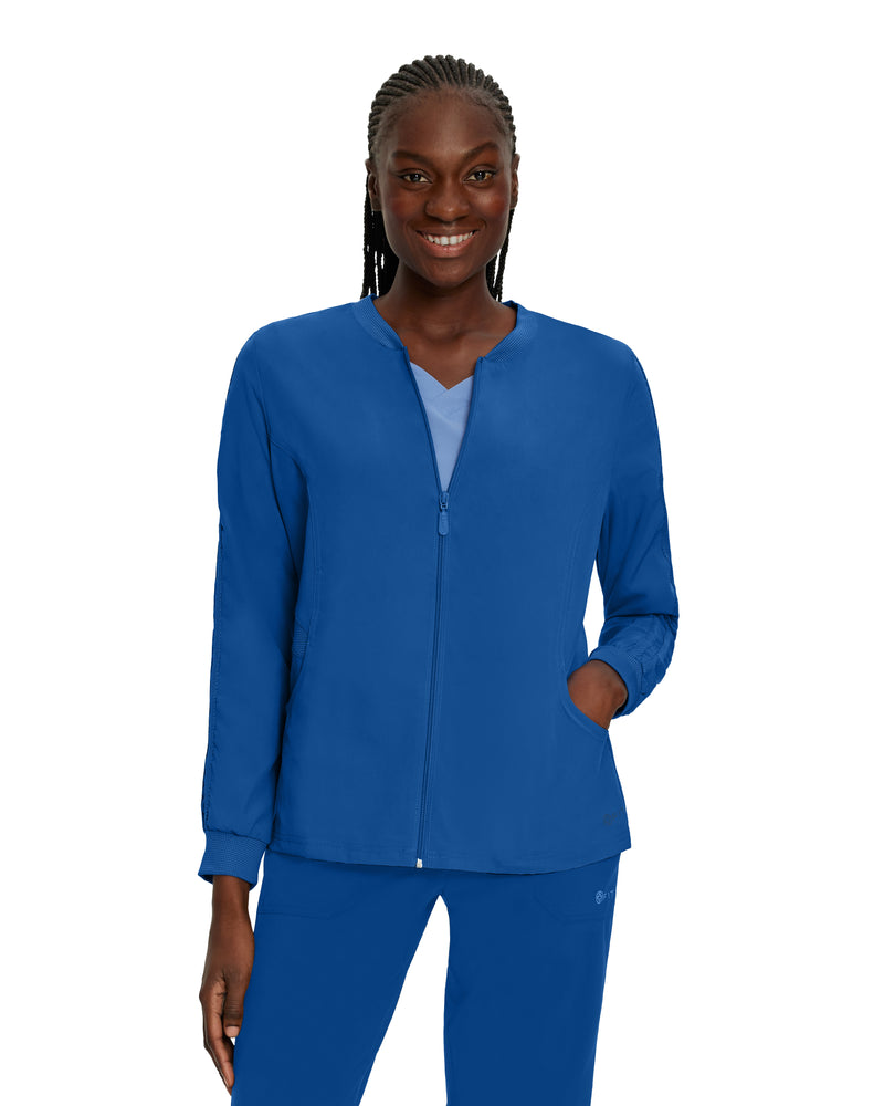 Royal Blue - White Cross FIT Women's 2-Pocket Mesh Warm-Up Scrub Jacket - Front View