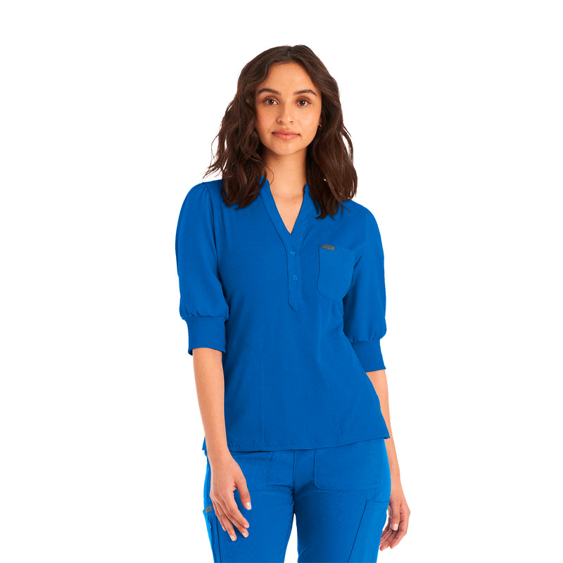 Royal Blue - Landau Forward Women's 3 Pocket Rib Knit Collar Scrub Top for Nursing