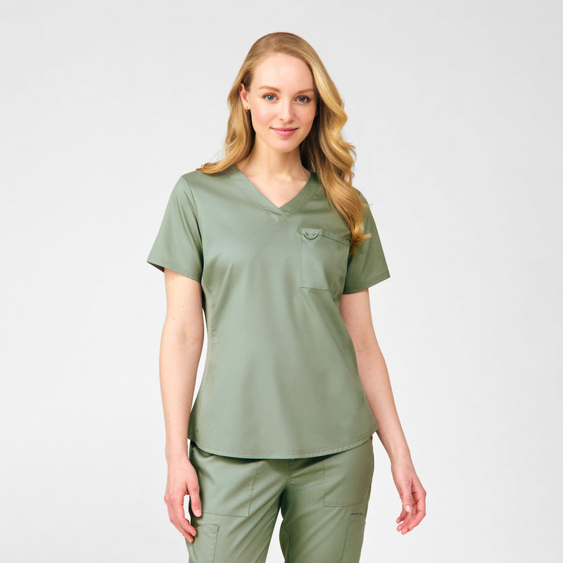 Seagrass - Landau ProFlex Women's 2 Pocket V-Neck Rib-Knit Scrub Top for Nursing