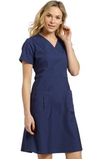 White Cross Core Women's 2 Pocket Mock Wrap Scrub Dress for Nursing