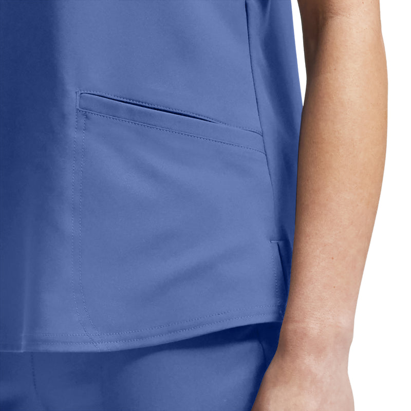 Electric Purple - White Cross 2-Pocket V-Neck Scrub Top - Detail View