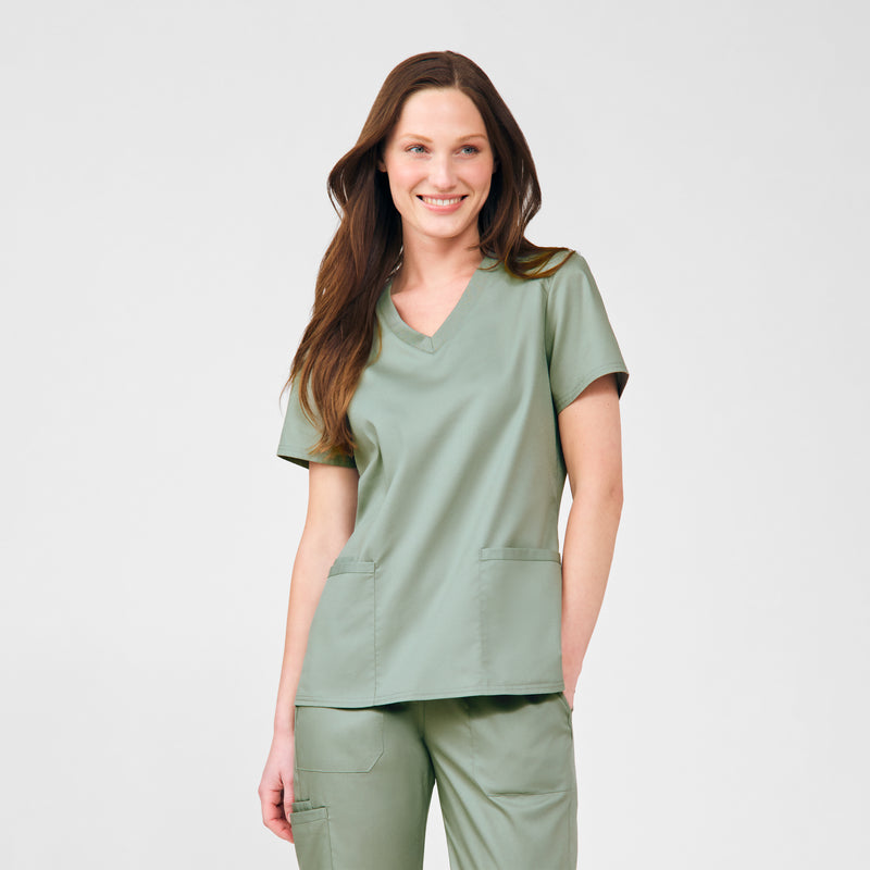 Seagrass - Landau ProFlex Women's 3 Pocket V-Neck Rib-Knit Scrub Top for Nursing