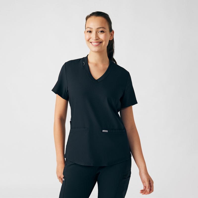 Black - Landau Women's Scrub Tops - Front View