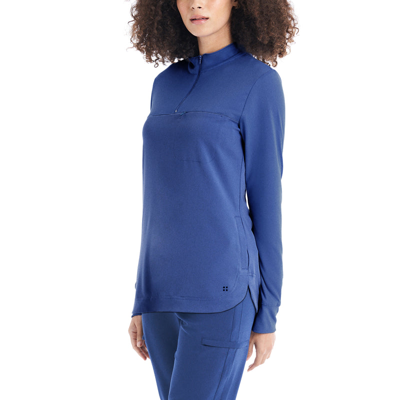 Navy - White Cross CRFT Women's 3-Pocket Quarter-Zip Pullover Top - Side View